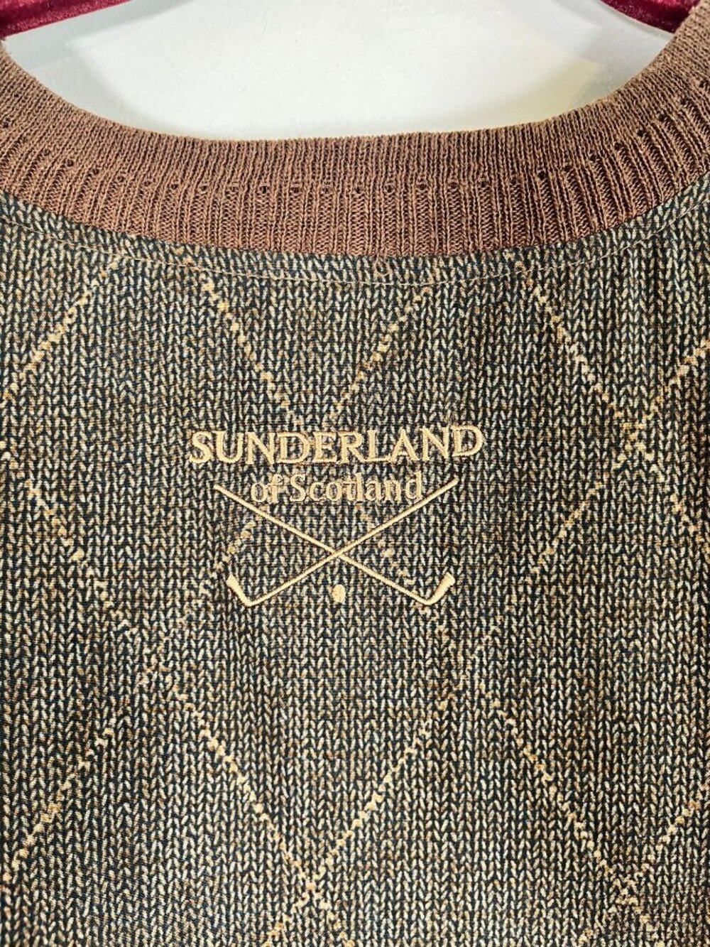 Earthy Argyle Pullover Jacket Brown 2XL Golf Preppy Resort Classic Vintage 90s - Picture 3 of 10